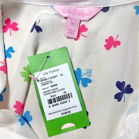 ☘️Lilly Pulitzer Resort White Tossed Mini Clover Andria Top🌈☘️ - Picture 6 of 11